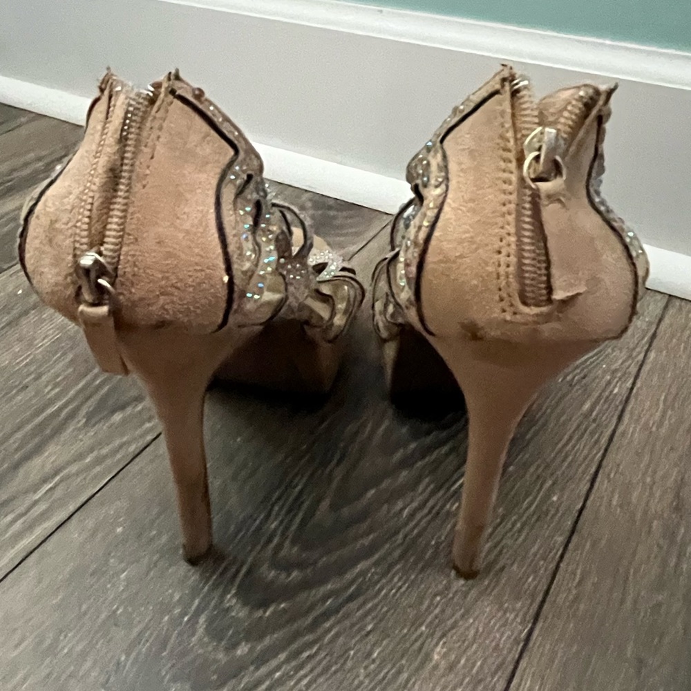 Zigisoho Tan Suede Embellished Cut Out Platform S… - image 3